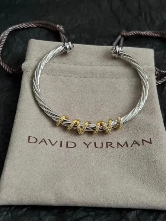 David Yurman Sterling Silver & Gold Cable Bracelet with Diamond Accents - Picture 3 of 5